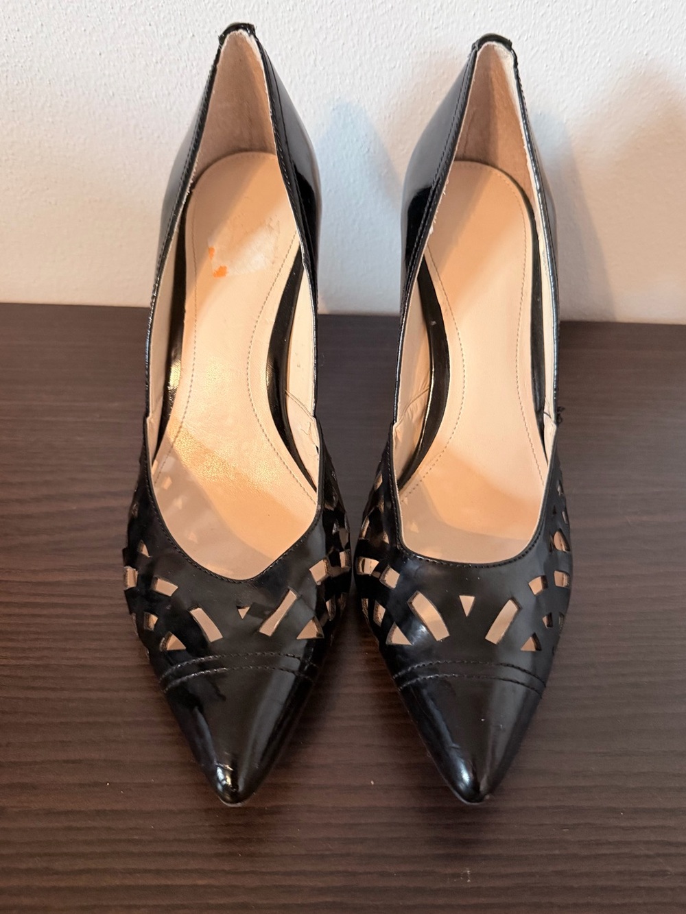 Calvin Klein Black Pointed Cutout Leather Pumps